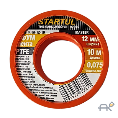 Фум-лента PTFE 12ммх10м STARTUL MASTER (ST9038-12-10) (толщина 0.075мм)